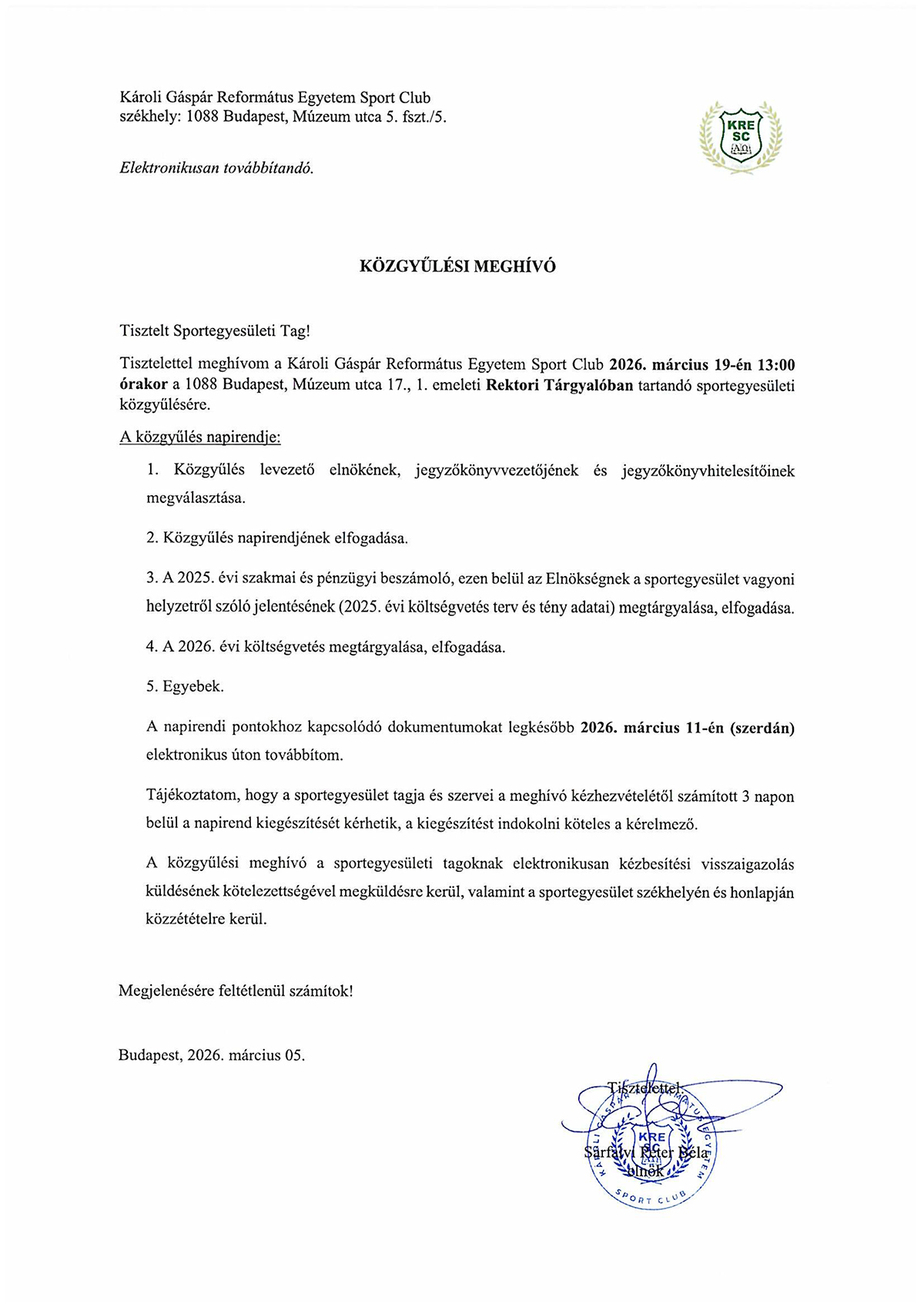 Közgyűlési meghívó - link pdf megjelenítésre